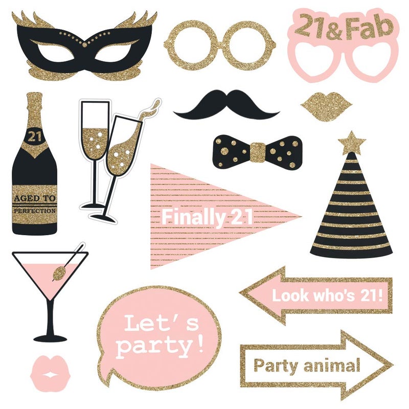 Perfect Occasion Fully Assembled 21st Birthday Photo Booth Props - Set of 30 - Pink & Gold Selfie Signs - 21st Party Supplies & Decorations - Cute Bday Designs with Real Glitter - Did We Mention No DIY - Image 5